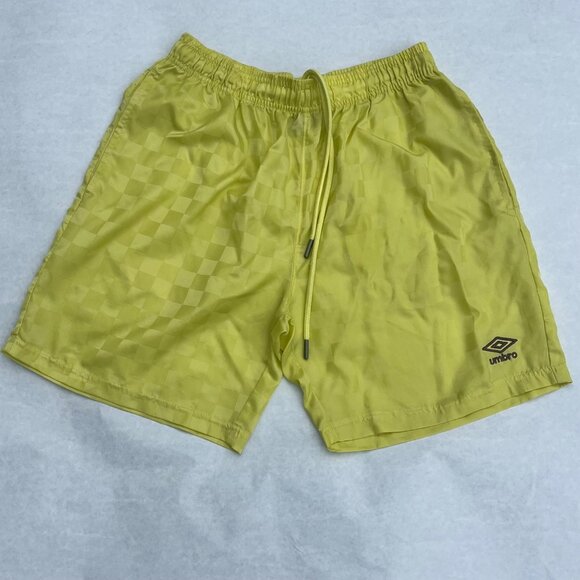 Umbro Mens Checkered Yellow Shorts W/ Elastic Waist & Drawstring Fit - Picture 1 of 5